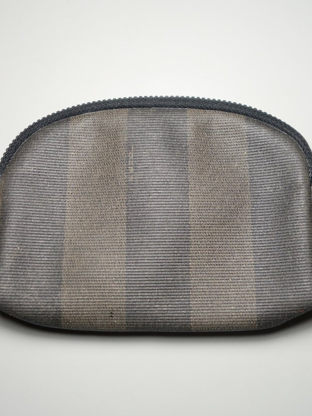 Vtg Fendi Pequin Striped Canvas Cosmetic Pouch Made In Italy w/ FF Zipper Pull